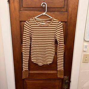 Free People Pretty Little Thermal Brown Elsie Stripe Sweater Shirt sz XS NWT $58